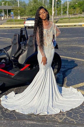 LONG SLEEVES PROM PARTY GOWNS BEADING MERMAID EVENING GOWNS HZ1023